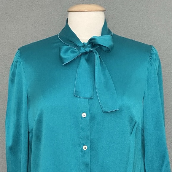 Dolce & Gabbana Women Top 46 IT 10 US Blue Silk Satin Secretary Self Tie Classic - Picture 4 of 16